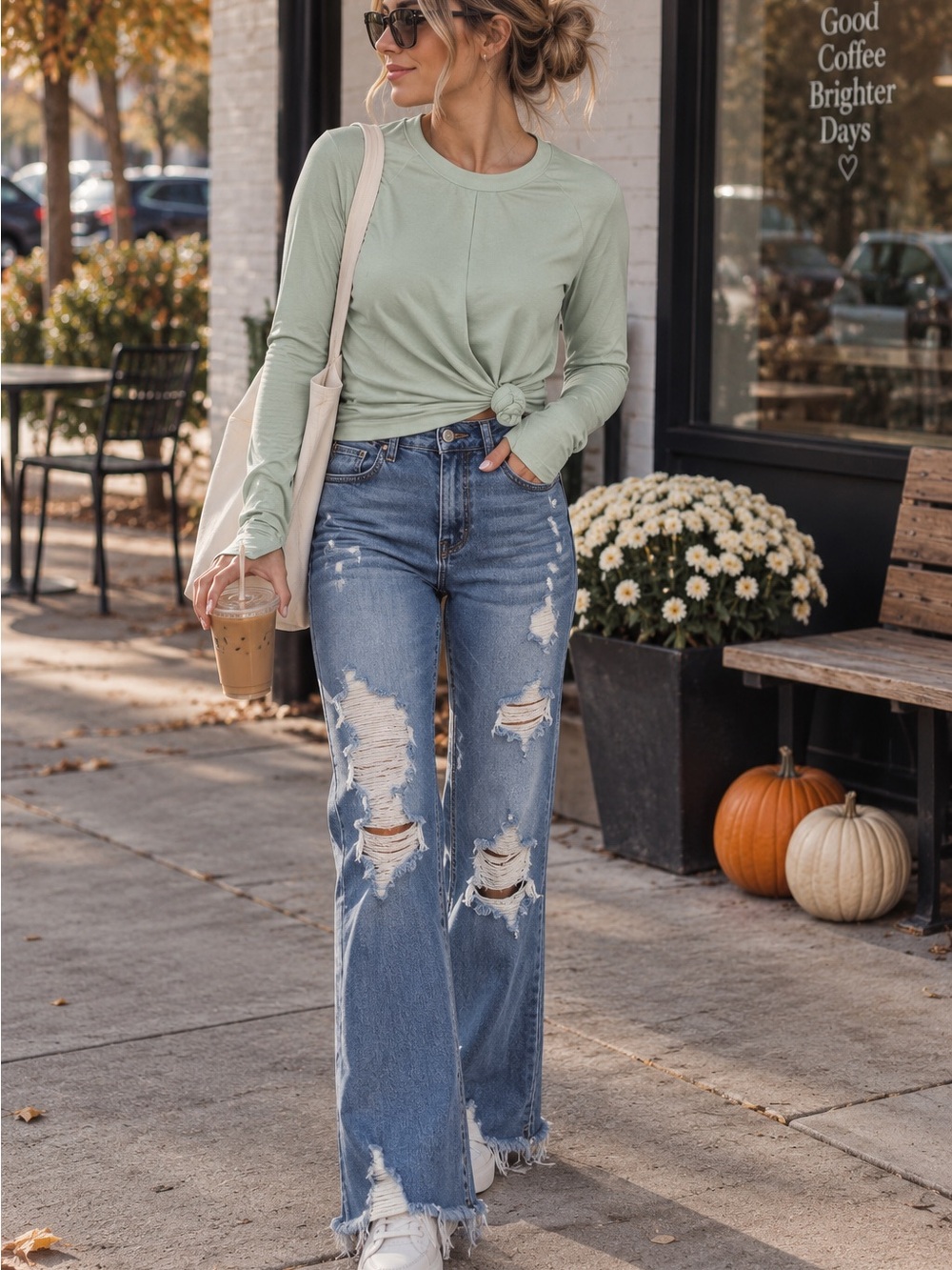 Flying Monkey Distressed High-Rise Wide-Leg Jeans - Blue